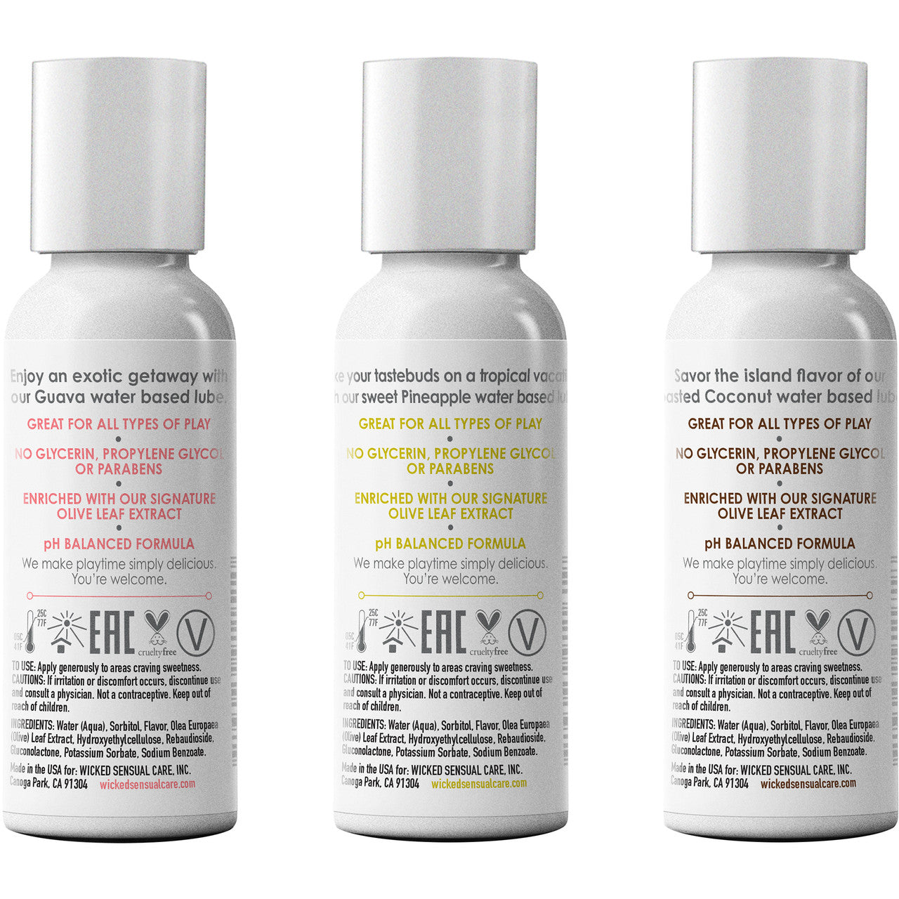 Simply Tropical Trio Personal Lubricant Set - Toasted Coconut, Pineapple & Guava 1 fl oz Each